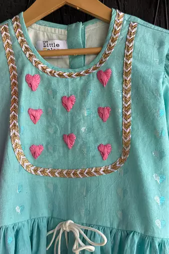 Blue embroidered cotton silk kurti set
