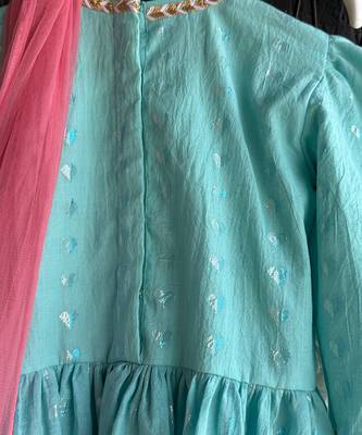 Blue embroidered cotton silk kurti set 5