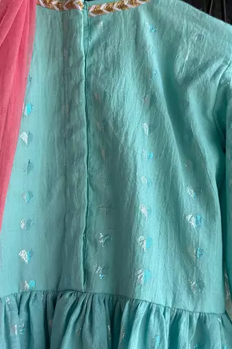 Blue embroidered cotton silk kurti set