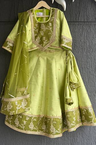 Lime green embroidered silk lehenga set