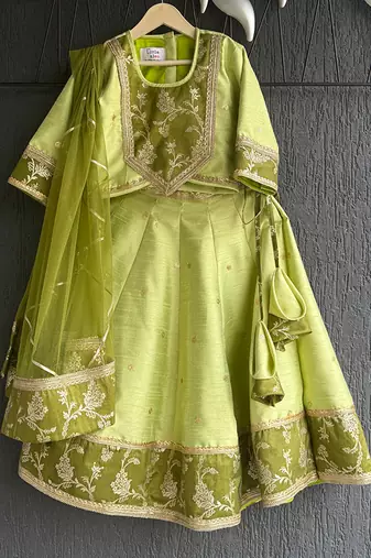 Lime green embroidered silk lehenga set
