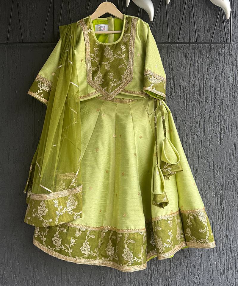 Lime green embroidered silk lehenga set