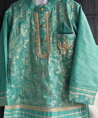 Aqua blue embroidered chanderi kurti set 4