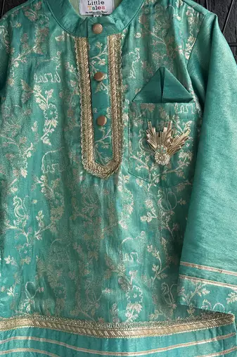 Aqua blue embroidered chanderi kurti set
