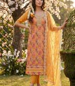 Orange organza handwork suit set with designer dupatta