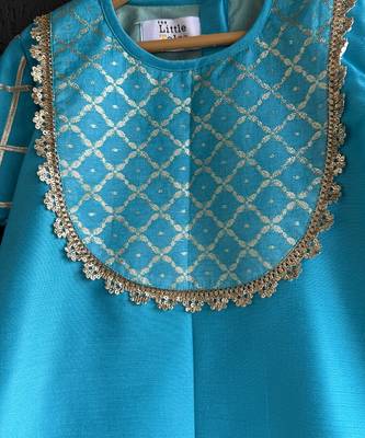 Turquoise blue embroidered cotton silk gharara set 4