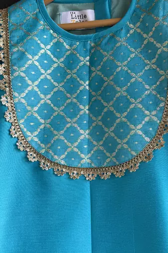 Turquoise blue embroidered cotton silk gharara set