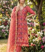 Pink organza handwork suit set with designer dupatta