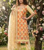Lemon organza handwork suit set with designer dupatta