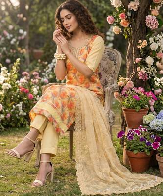 Lemon organza handwork suit set with designer dupatta 2