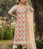 Cream organza handwork suit set with designer dupatta