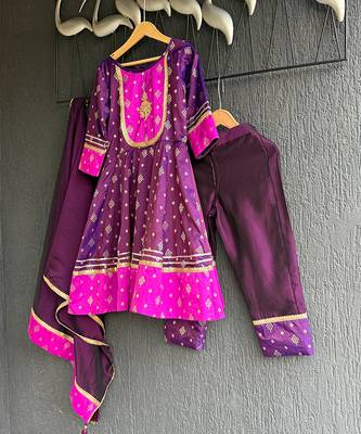 Deep plum purple embroidered silk anarkali set 3