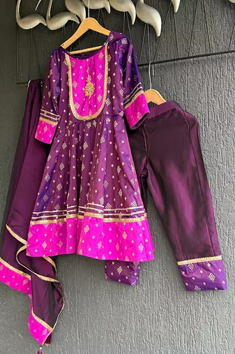 Deep plum purple embroidered silk anarkali set