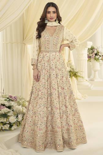 Cream heavy georgette sequence work anarkali gown set