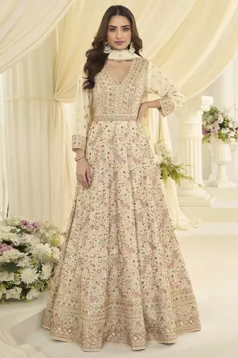 Cream heavy georgette sequence work anarkali gown set