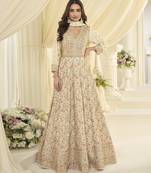 Cream heavy georgette sequence work anarkali gown set