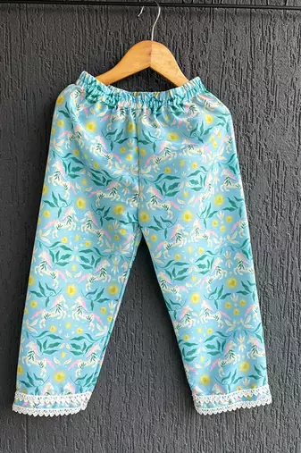 Sky blue printed silk kurti set