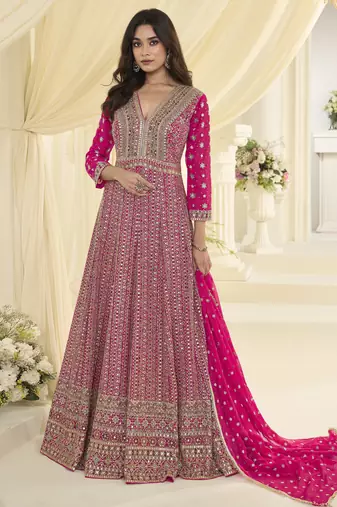 Rani pink heavy georgette sequence work anarkali gown set