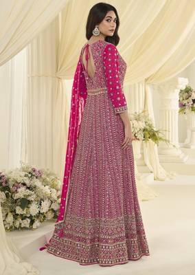 Rani pink heavy georgette sequence work anarkali gown set 2