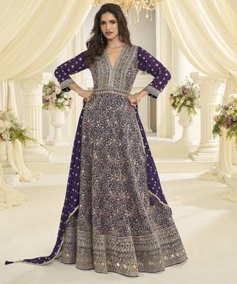 Purple heavy georgette sequin work anarkali gown set 1