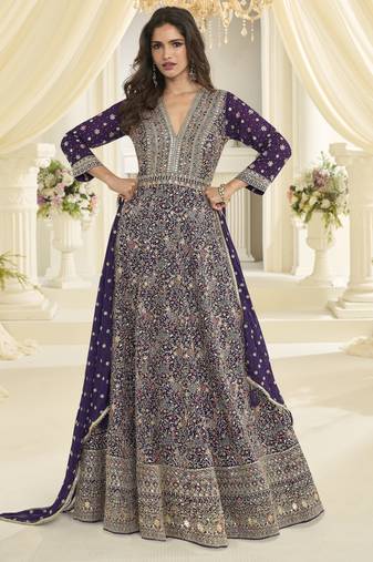 Purple heavy georgette sequence work anarkali gown set