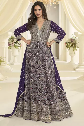 Purple heavy georgette sequin work anarkali gown set