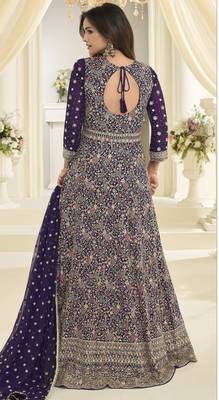 Purple heavy georgette sequin work anarkali gown set 2