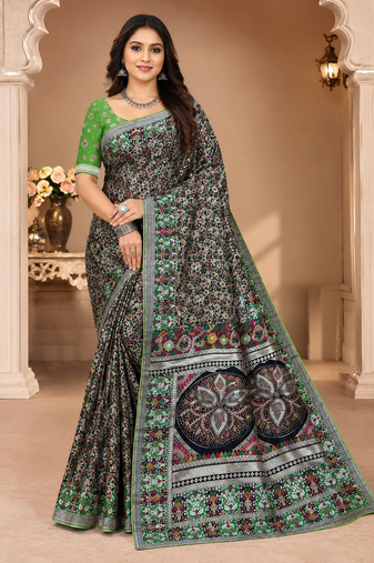black siroski diamonds twins figure with rich pallu pasmina silk saree