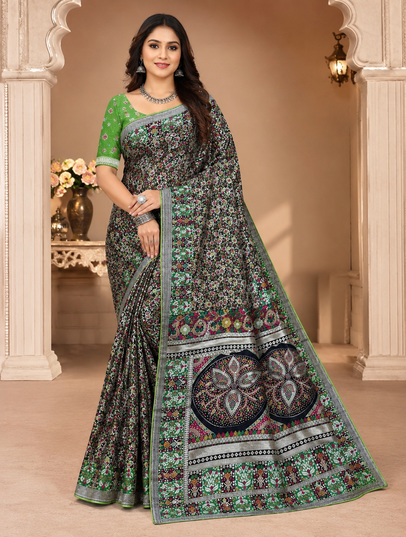 black siroski diamonds twins figure with rich pallu pasmina silk saree