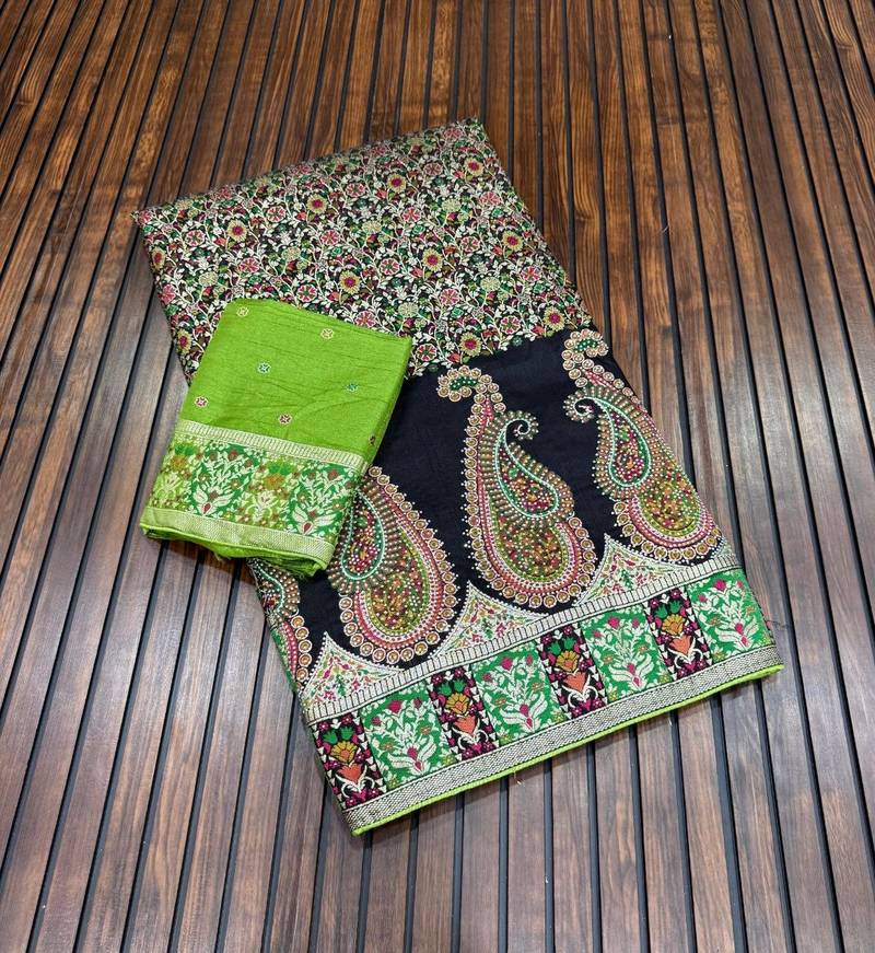 black siroski diamonds twins figure with rich pallu pasmina silk saree
