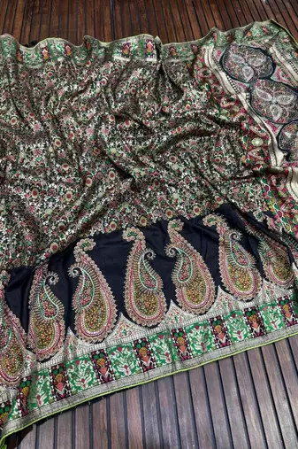 black siroski diamonds twins figure with rich pallu pasmina silk saree