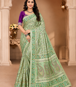 parrot green siroski diamonds twins figure with rich pallu pasmina silk saree