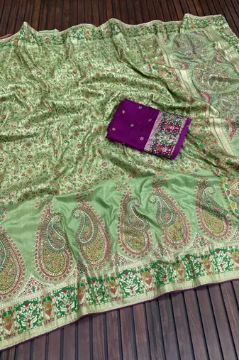 parrot green siroski diamonds twins figure with rich pallu pasmina silk saree