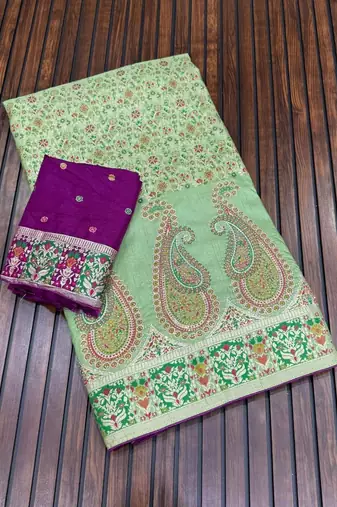 parrot green siroski diamonds twins figure with rich pallu pasmina silk saree