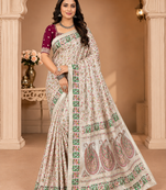 white-maroon siroski diamonds twins figure with rich pallu pasmina silk saree