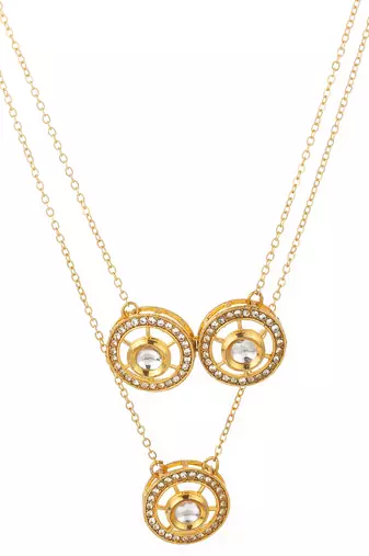 gold plated triple layer kundan necklace