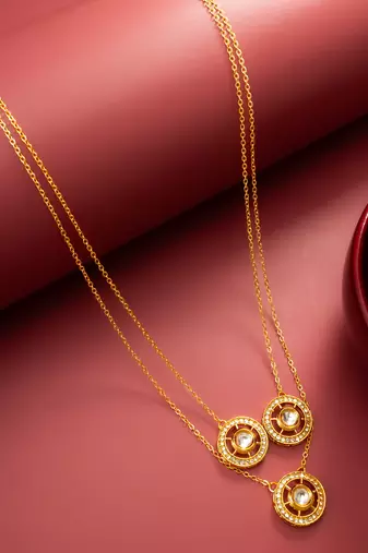 gold plated triple layer kundan necklace