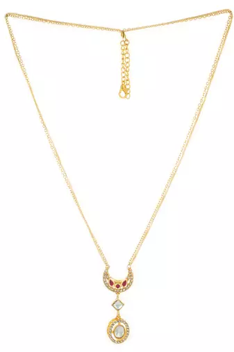 gold plated crescent kundan pendant necklace