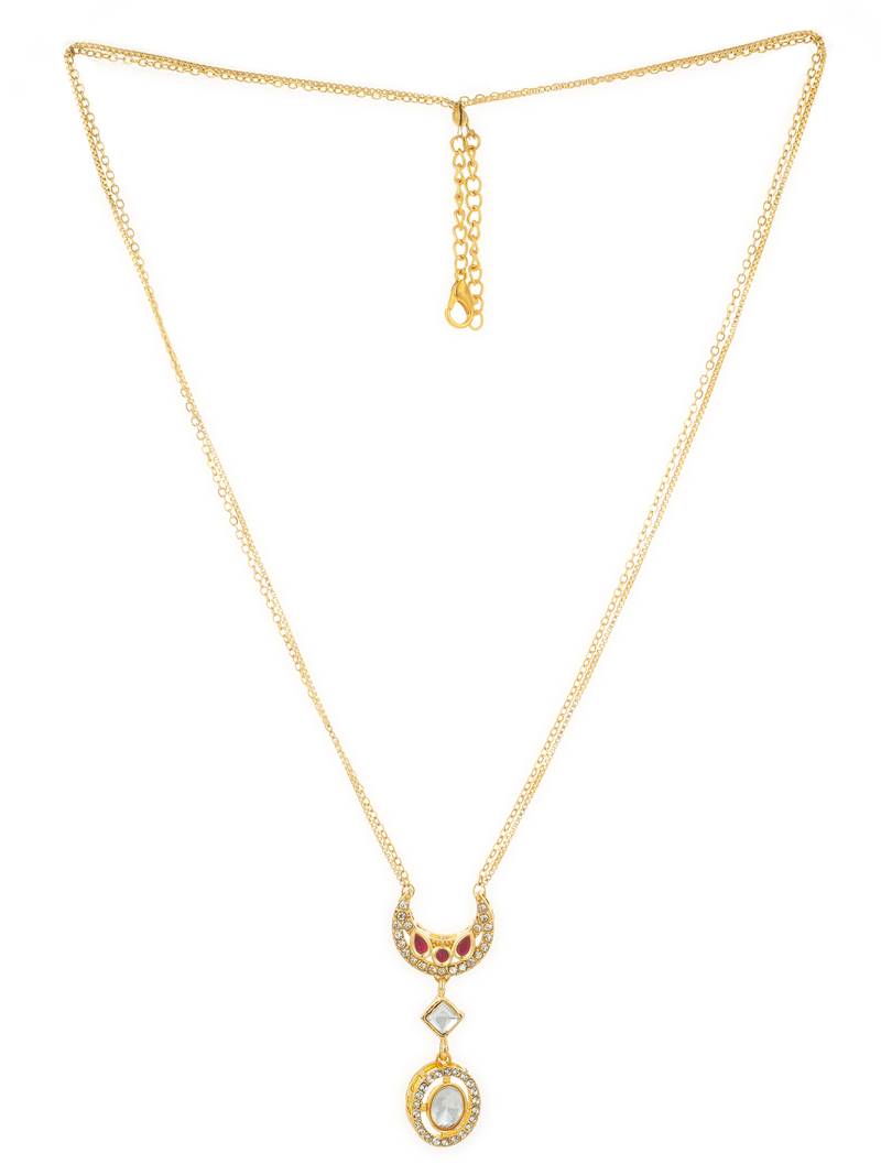 gold plated crescent kundan pendant necklace