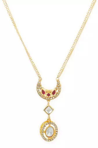 gold plated crescent kundan pendant necklace
