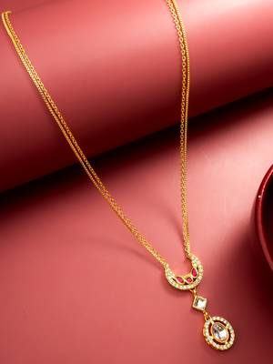 gold plated crescent kundan pendant necklace 4