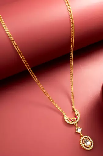 gold plated crescent kundan pendant necklace