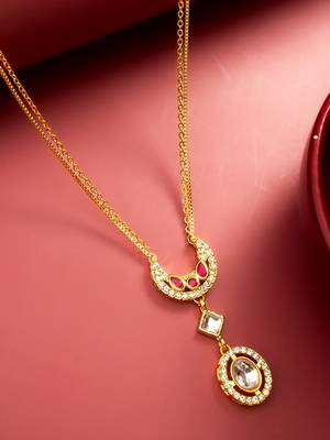 gold plated crescent kundan pendant necklace 5