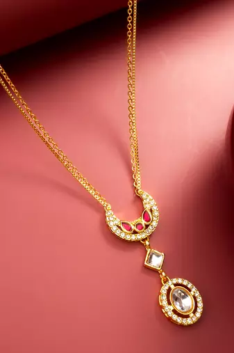 gold plated crescent kundan pendant necklace