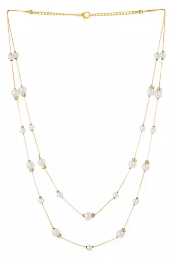 gold plated double strand pearl necklace