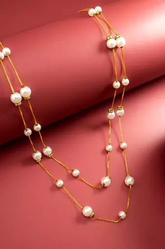 gold plated double strand pearl necklace
