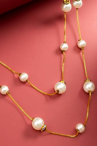 gold plated double strand pearl necklace