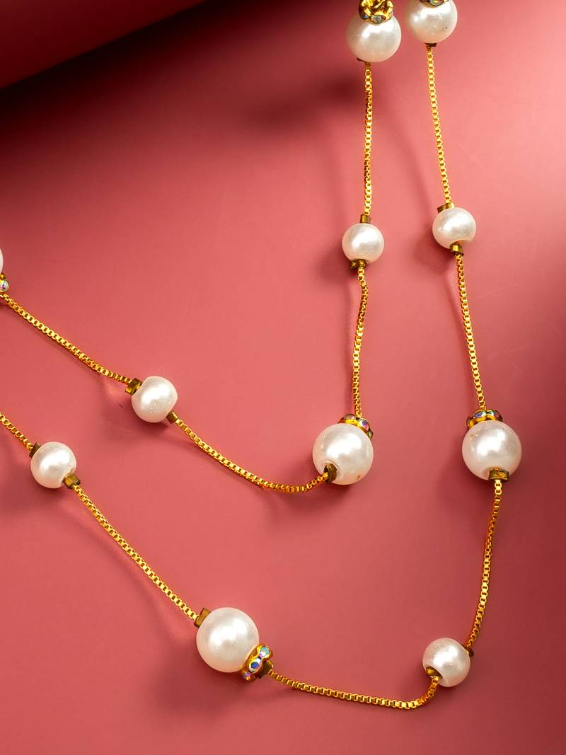 gold plated double strand pearl necklace