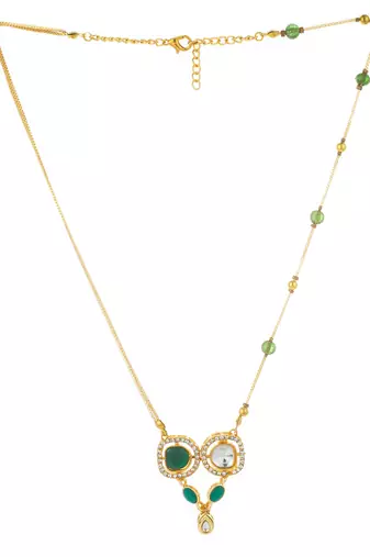 gold plated green stone kundan necklace