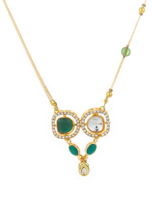 gold plated green stone kundan necklace 3